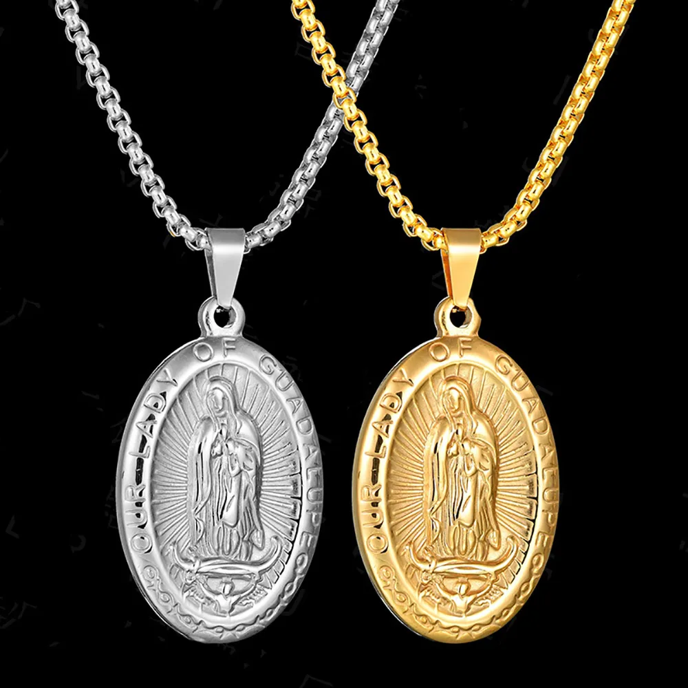 

Religious Jewelry Christian Jesus Mother Virgin Mary Gold Plated Pendant Stainless Steel Necklaces Wedding MEN'S Gift, Steel, gold