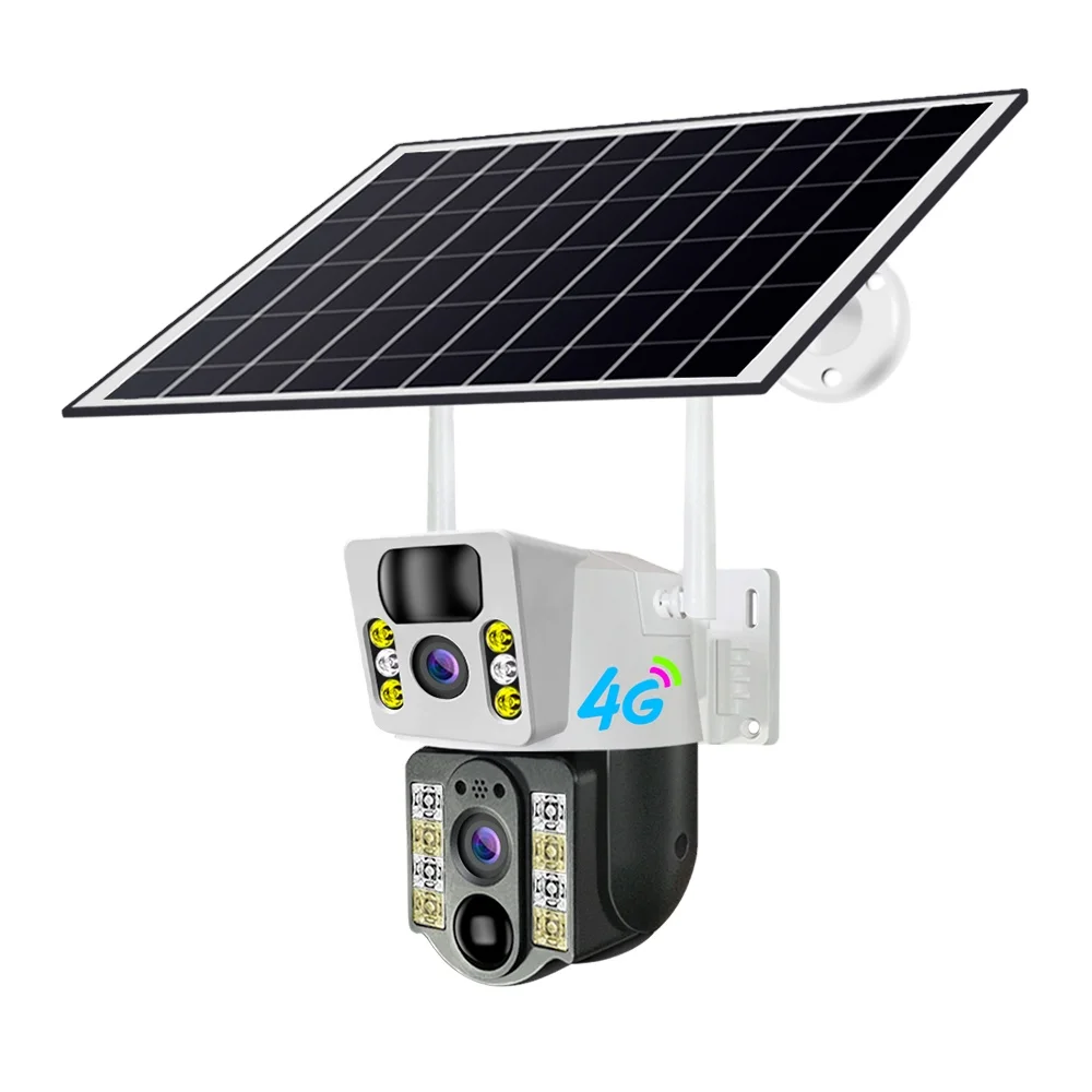 

New Arrival V380 Outdoor Network Camera 4G Solar Powered PTZ Double Lens PIR Detection Alarm Auto Tracking 7.5W Solar Panel