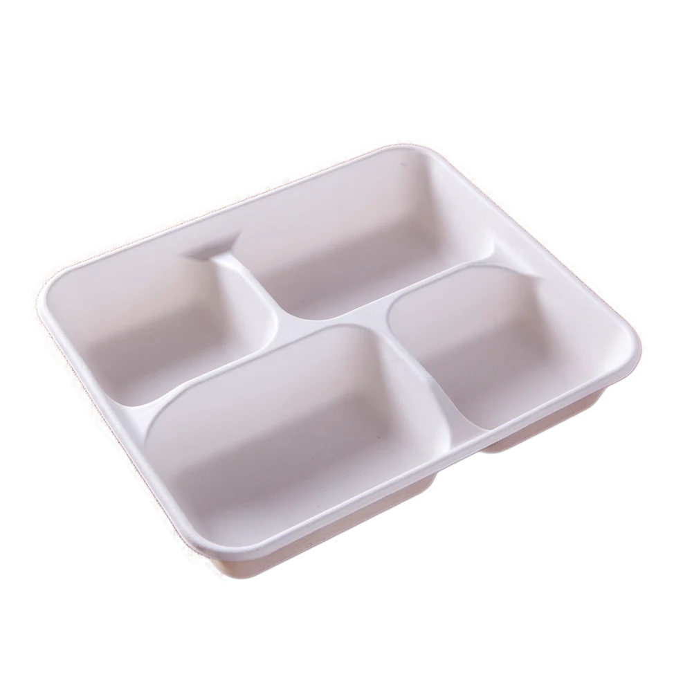 
biodegradable disposable 4 compartments sugarcane food container sugarcane bagasse pulp 