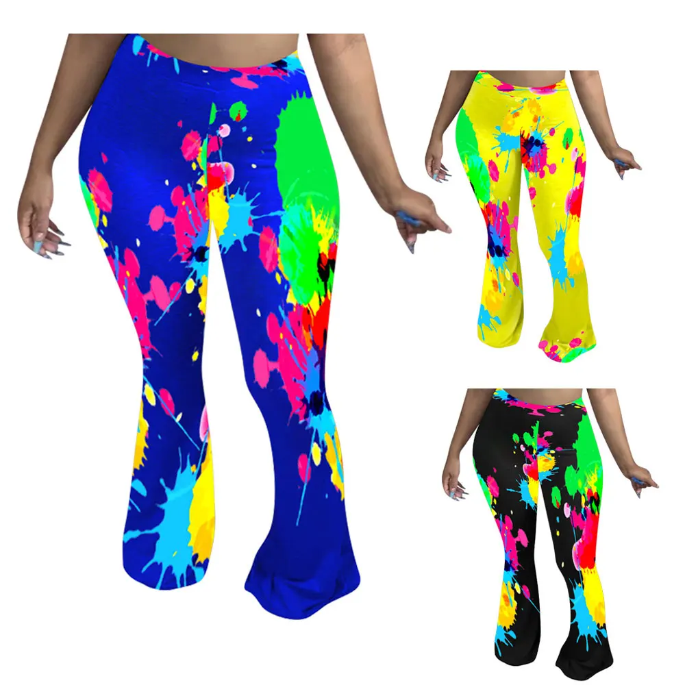 

20715-MX91 tie dye contrast color flare pants fitness women sehe fashion