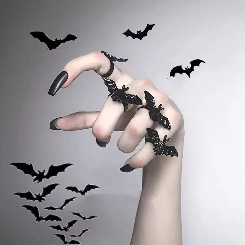 

New punk hip hop Halloween bat ring, Black