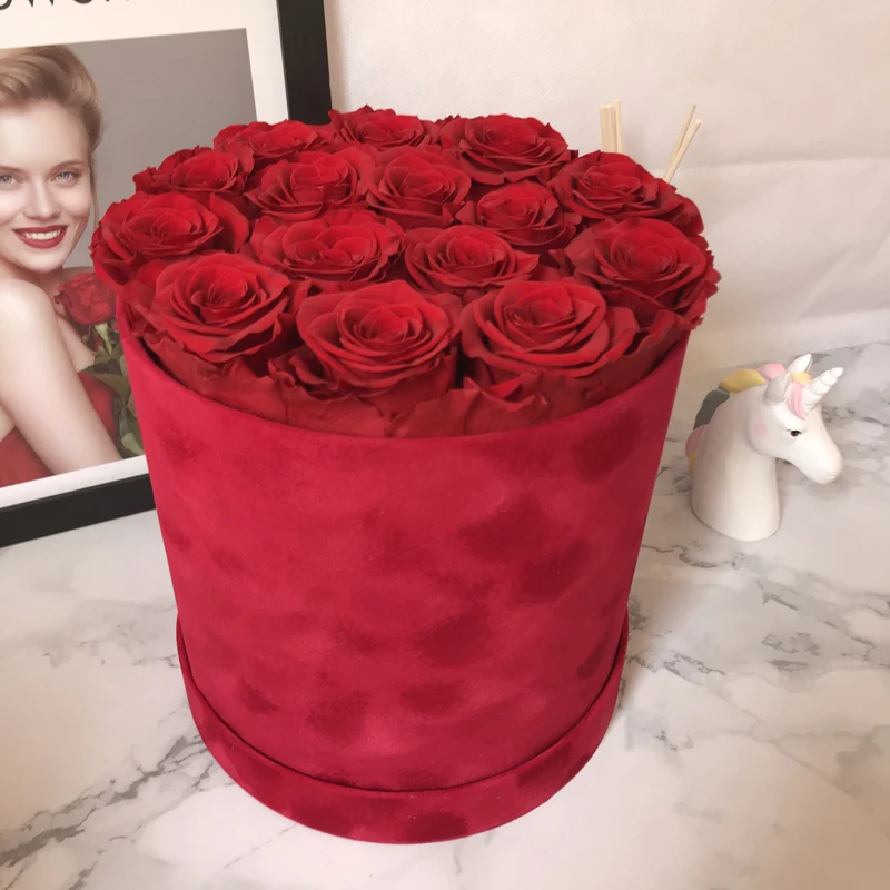 Junio Various Sizes Velvet Round Flower Box With Preserved Roses Buy