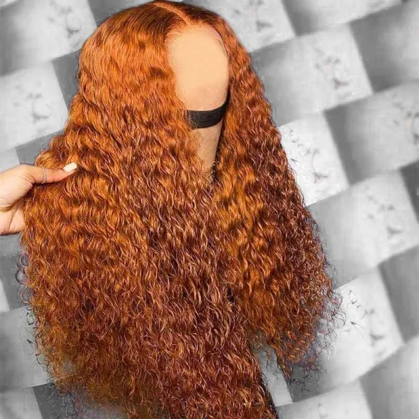 

raw brazilian virgin cuticle aligned blonde brown human hair hd lace frontal ginger orange deep curly wig, Natural colors human hair wigs