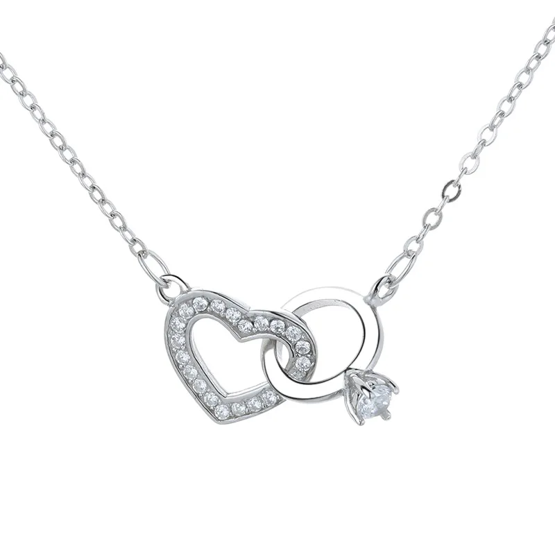 

Hainon Double Heart Ring Pendant Necklace 925 Sterling Silver Love Diamond Ring Women Necklace Jewelry Wholesale