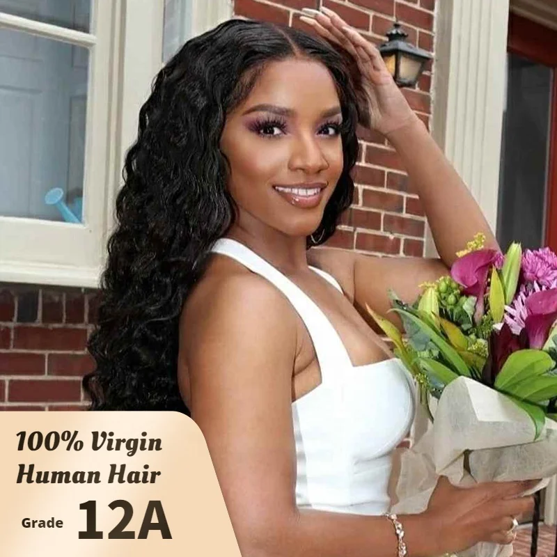 

Virgin Hair Wigs For Black Women Deep Water Wave HD Natural Frontal Braided Front 100% Human Hair Full Lace Closure Wigs