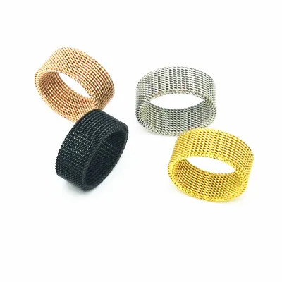 

Retro Wide Braided Mesh Ring Stainless Steel Ring Retro Punk Gothic Multi Color Interwoven Web Band Ring, Photo