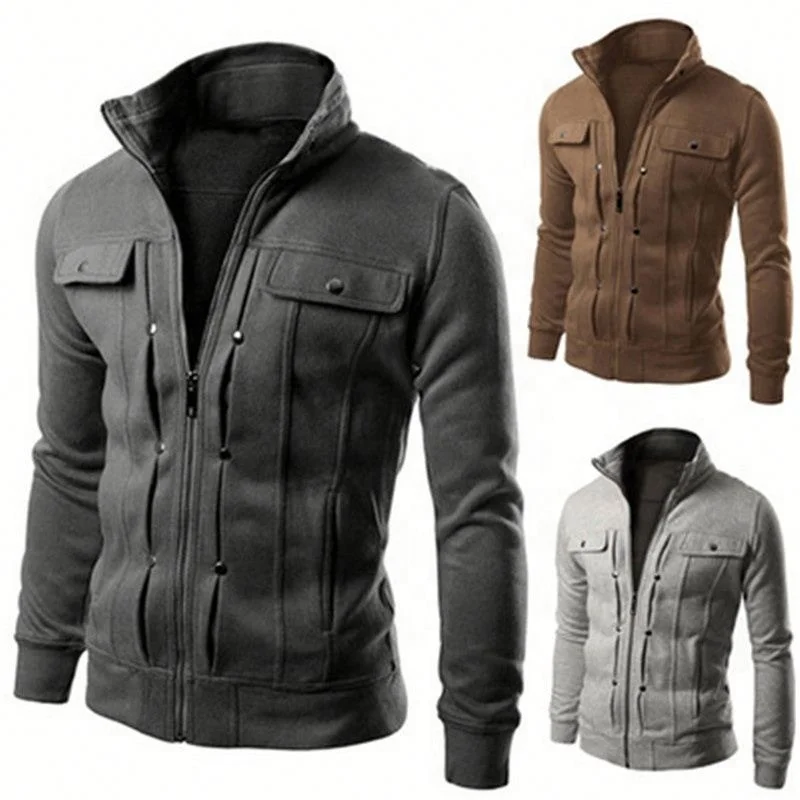 

Designer Fashion Winter Stand Collar Motorcycle Jacket Men Washed Retro Velour Leather Men's Jacket, Black/dark gray/light gray/coffee