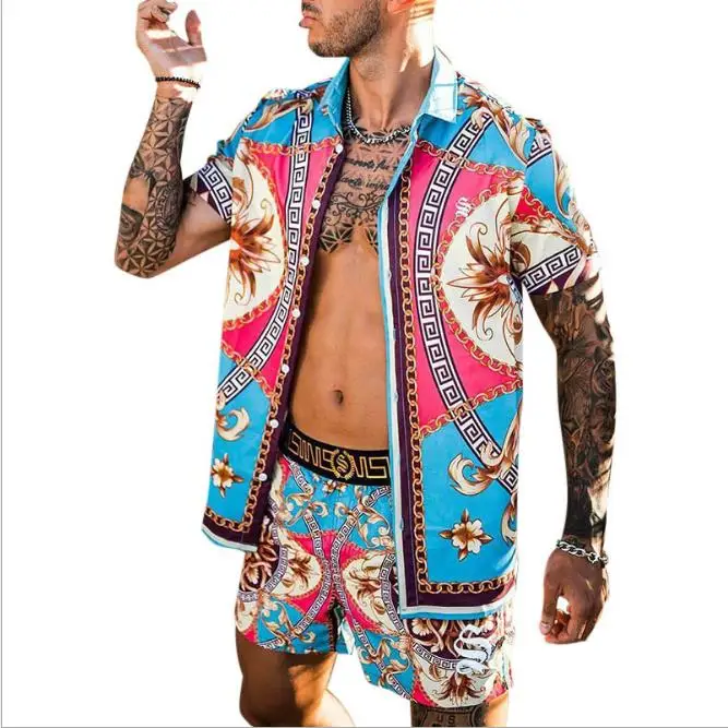 

J&H Men's summer clothes 2021 2 piece short set printed men african clothes, As the pics