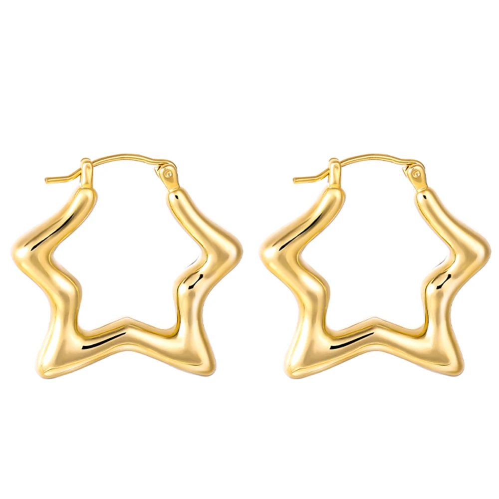 

6 Chic 18K gold plated geometric thick star hoop earring