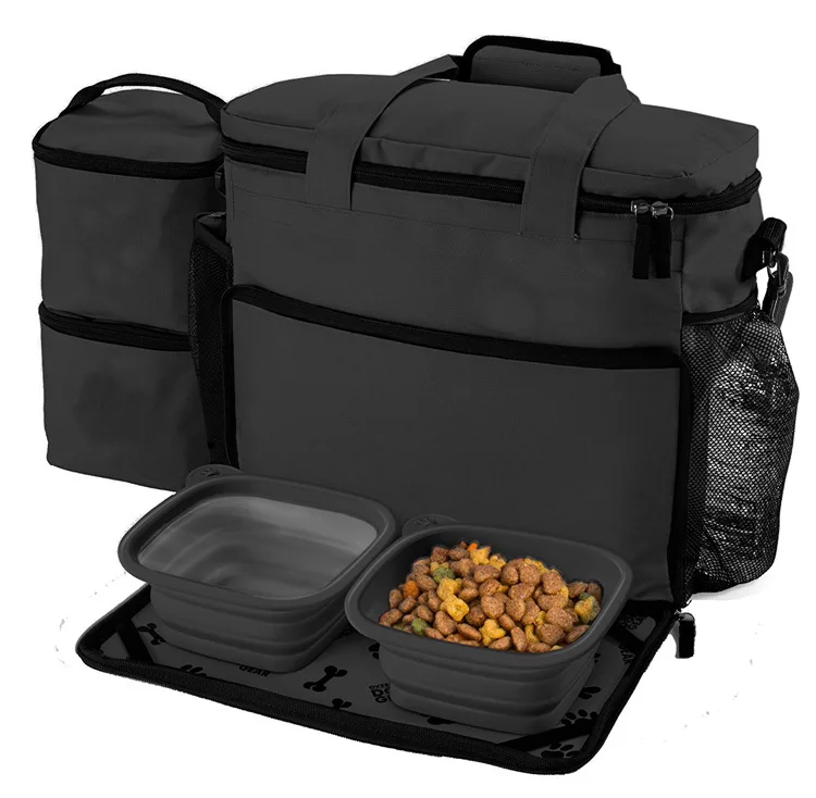 

Eco-Friendly Foldable Pet Cat Tote Bag Dog Travel Bag For Dog Stores All Your Dog Accessories With Bowl, Black