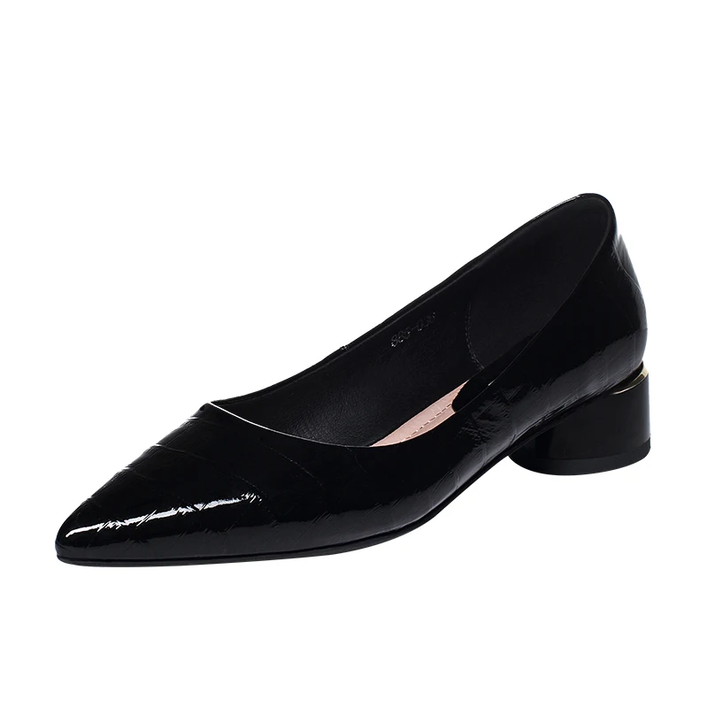 

K183 Office ladies handmade shoes casual special pattern women round heels, Black/beige/red