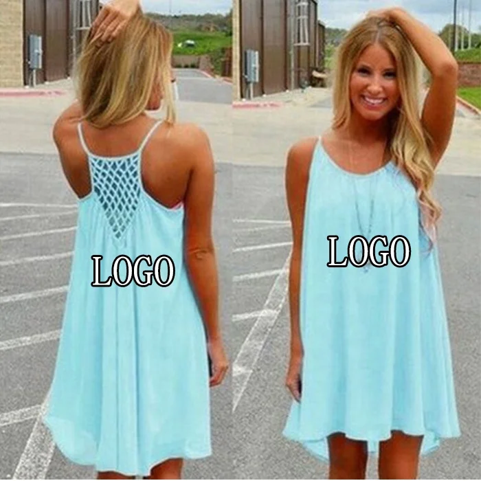 

Custom Logo Roupa A Linha De Vestidos Splice Casuais Backless Short Dresses Women Chiffon Slip Plus Size Chiffon Dress