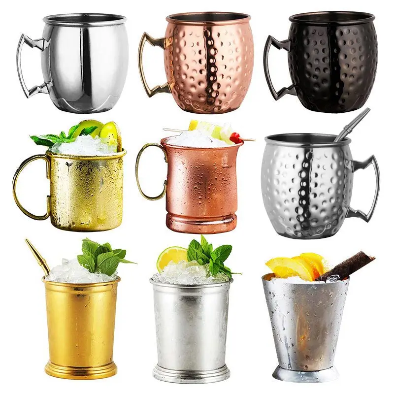 

Large Size Metal Hammered Cups Brass Handles Stainless Steel Pure Copper Plating Gold Mule Mugs For Bar Restaurant, As picture,customized