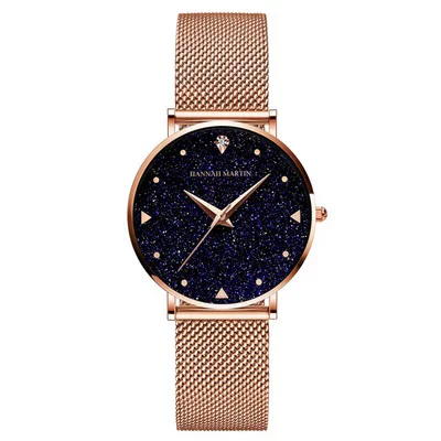

hannah martin XK36 Japan Quartz Stainless Steel Watch Golden Ladies Wristwatches Flash Night Stars Face Watches For Women