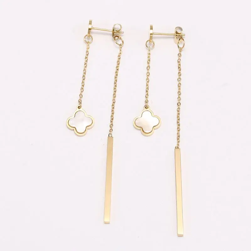 

Hot selling 14K Gold Plated Four Leaf Clover Gold Dangle Earrings Stainless Steel Women