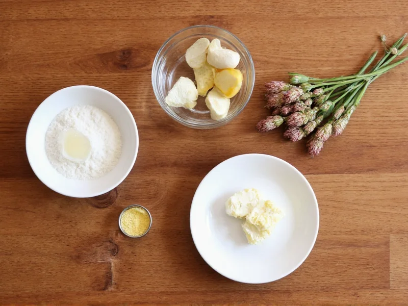 Homemade flower solution ingredients on wooden table