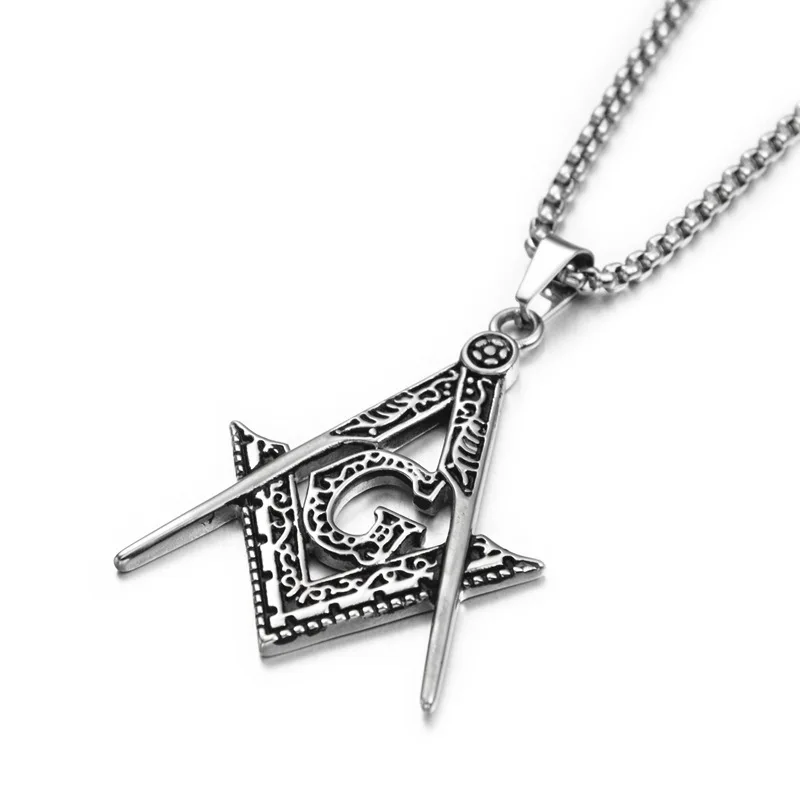 

European and American stainless steel necklace men's jewelry wholesale titanium steel G Masonic pendant retro casting