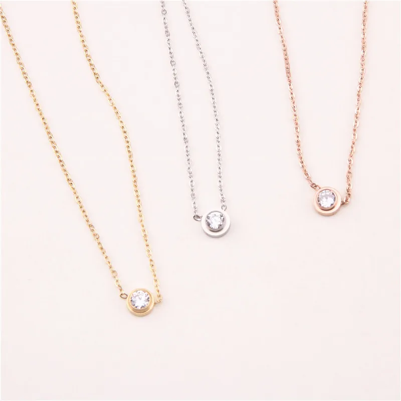 

18K Gold Plated Dainty Single Diamond Pendant Necklace Trendy Jewelry Wholesale