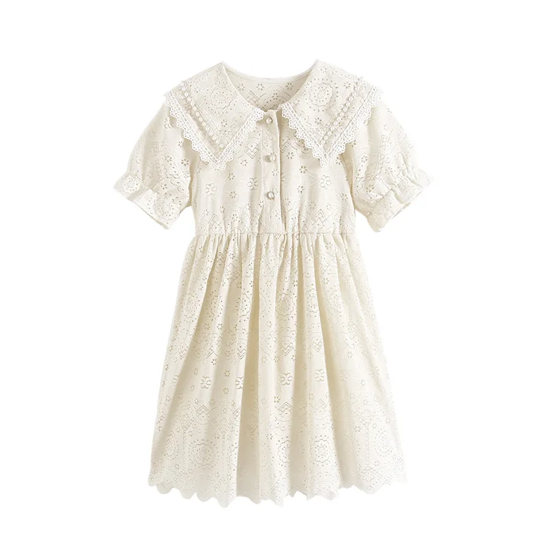 

Girl dress summer dress short-sleeved skirt cool tide children dot small bow lotus leaf skirt a hai