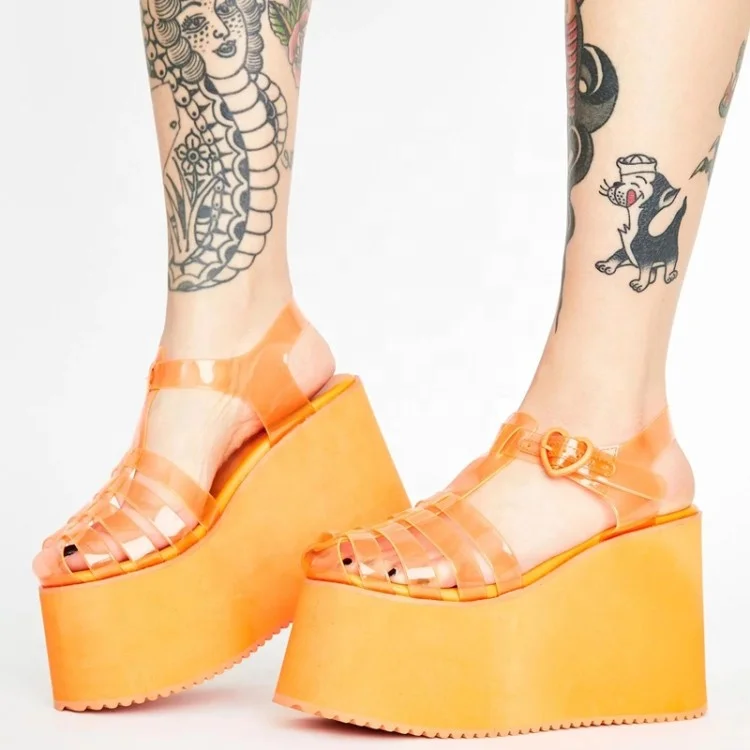 

Candy Color High Platform Sandals Women Flat Shoes High Wedge Heels PVC Pumps Buckle Shoes Woman, Yellow green pink redblue