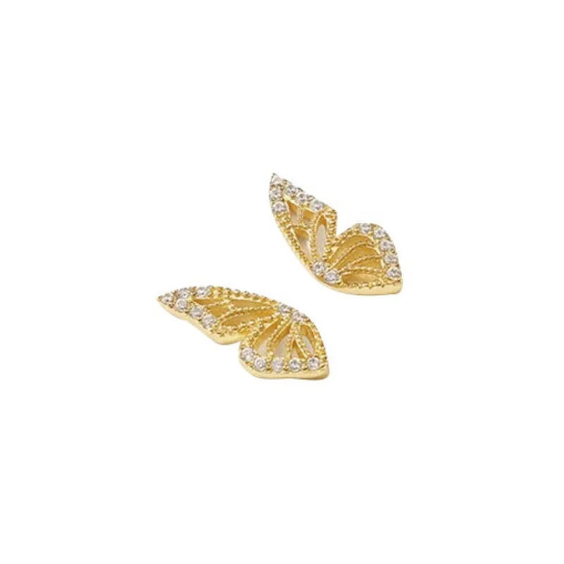

Fashion 925 Sterling Silver Crystals Butterfly Stud Earrings Piercing Earrings For Women Wedding, Gold and silver