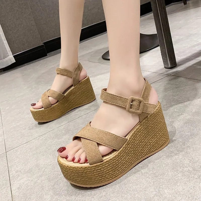 

New Summer Ladies Platform Gladiator Sandals Chunky Women Heeled Cheap Wedge Sandals, Black,green,khaki