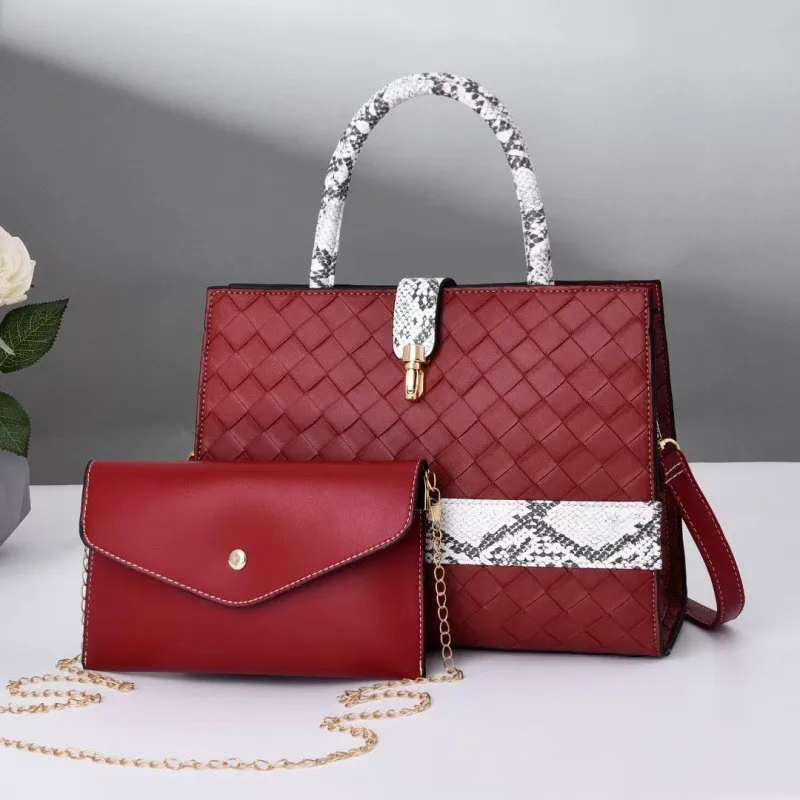 

New trendy PU leather women handbag serpentine quilted bags ladies shoulder crossbody hand bag set, 8colors