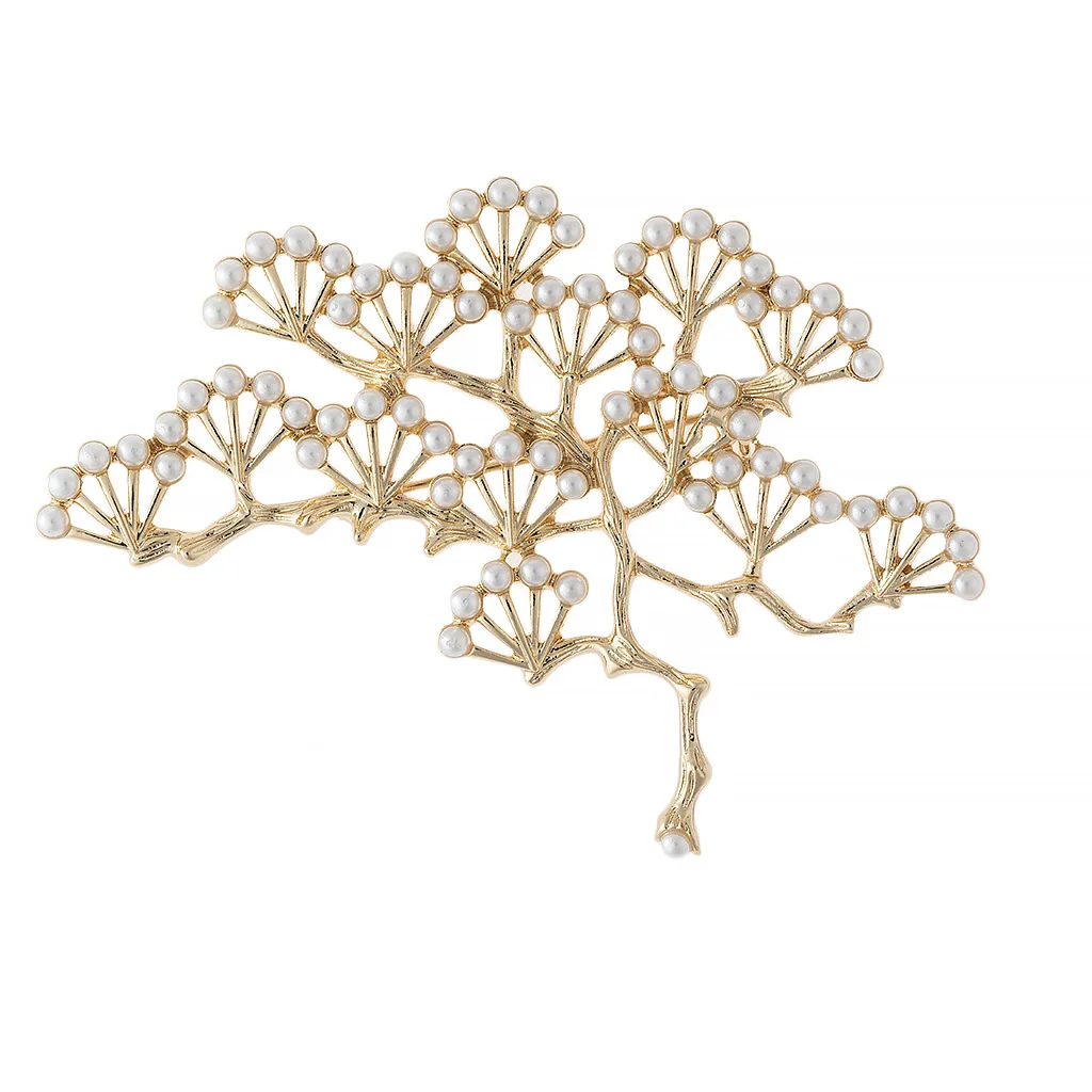 

New Style Metal Pearl Ancient Pine Tree Brooch Alloy For Women Exquisite Floral Badge Hijab Brooches Accessories, Picture shows