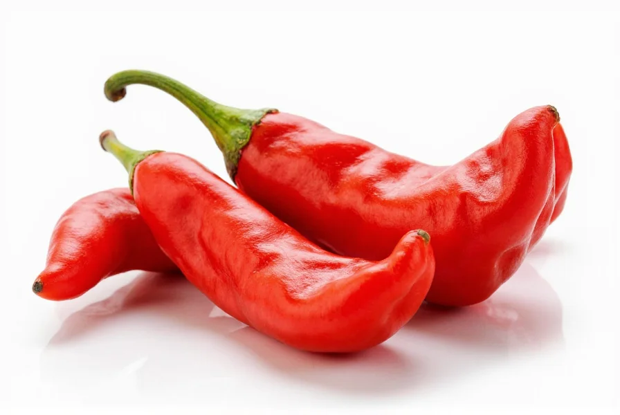 Close-up photography of Pepper X chili peppers showing their wrinkled texture and vibrant red color against a white background