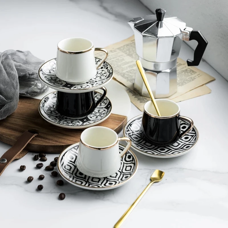 

80ml Turkish Style Ethiopian Espresso Coffee Cup Set Traditional Art Ceramic Tea Cups and Saucer Sets, As photo showed