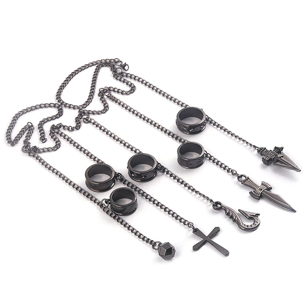 

New Hunter X Hunter Kurapika Cosplay Metal Ring Accessories Alloy Pendant Five-finger Chain, Picture shows