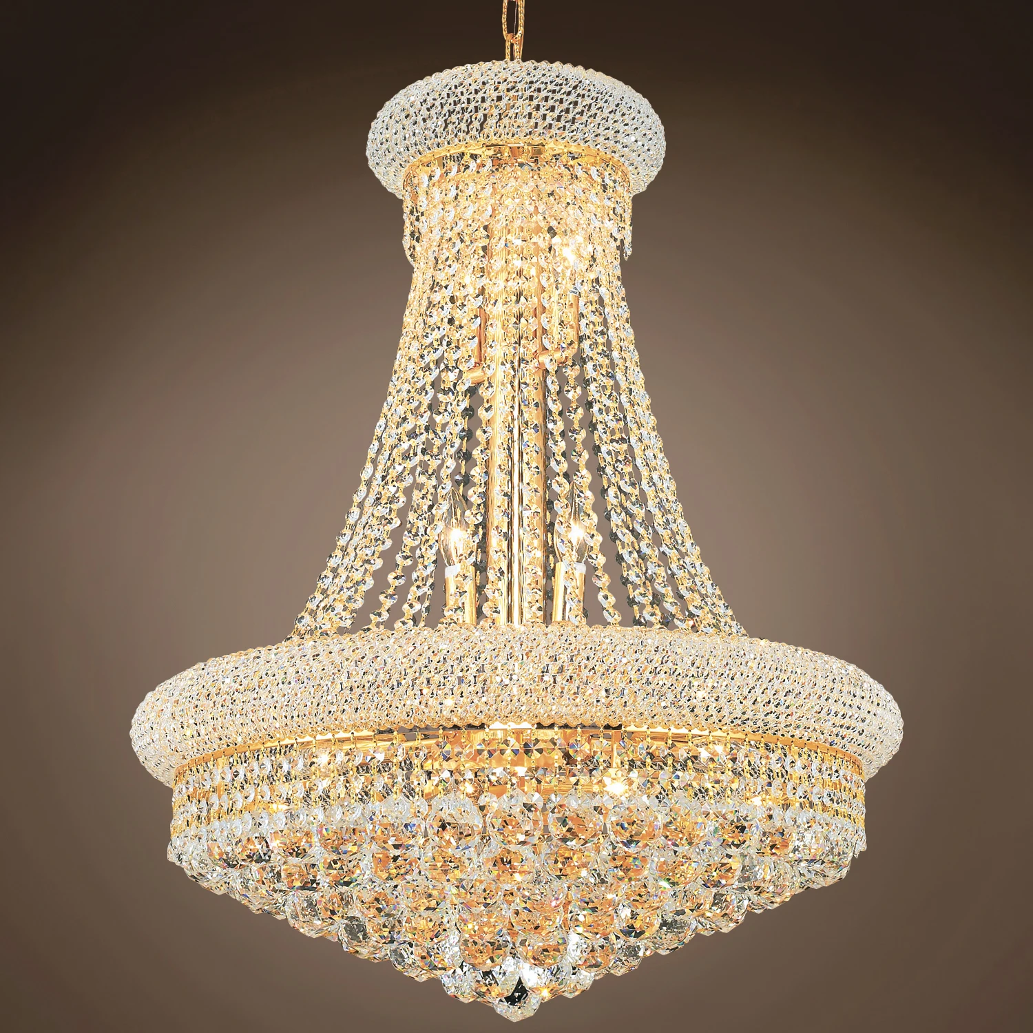 

Elegant Royal Cut Two-Tier Crystal Chandelier Finish in Gold