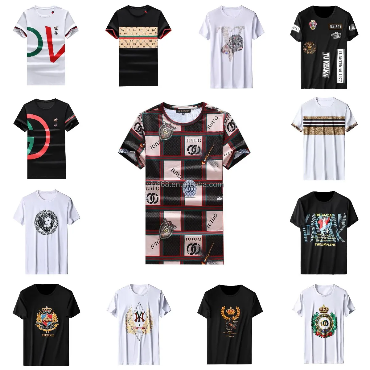 

Quality 100% cotton European and American sizes wholesale patterned T-shirts wholesale summer slim men short-sleeved T-shirts