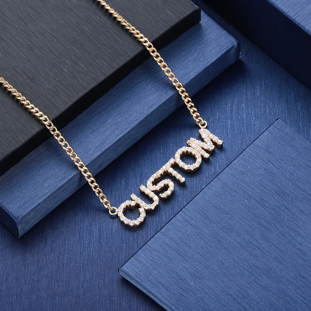 

Customized 18K Gold Plated Titanium Steel Custom Name Zircon Diamond Stainless Steel Pendant Personalized Name Letter Necklace, Gold sliver rose gold