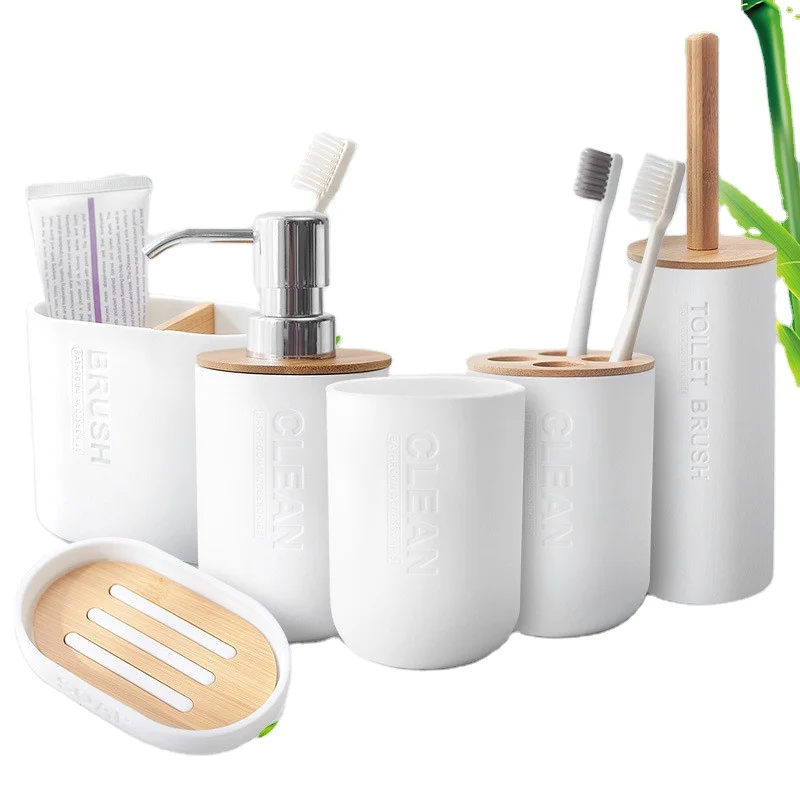 

Nordic Simple Household Bathroom Supplies Bamboo Dispenser Toothbrush Holder Soap Holder Bathroom Accessories