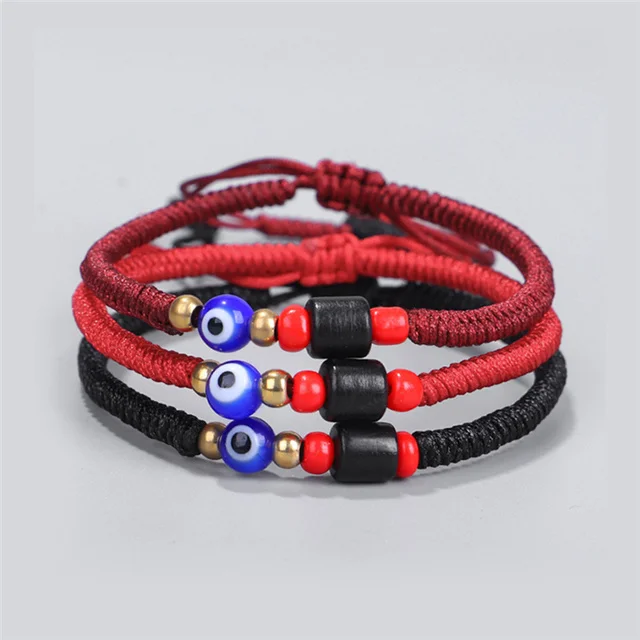 

Fashion Evil Blue Eye Charms Bracelets for Women Lucky Red String Knot Braided Bracelet Jewelry, Red,black,dark red