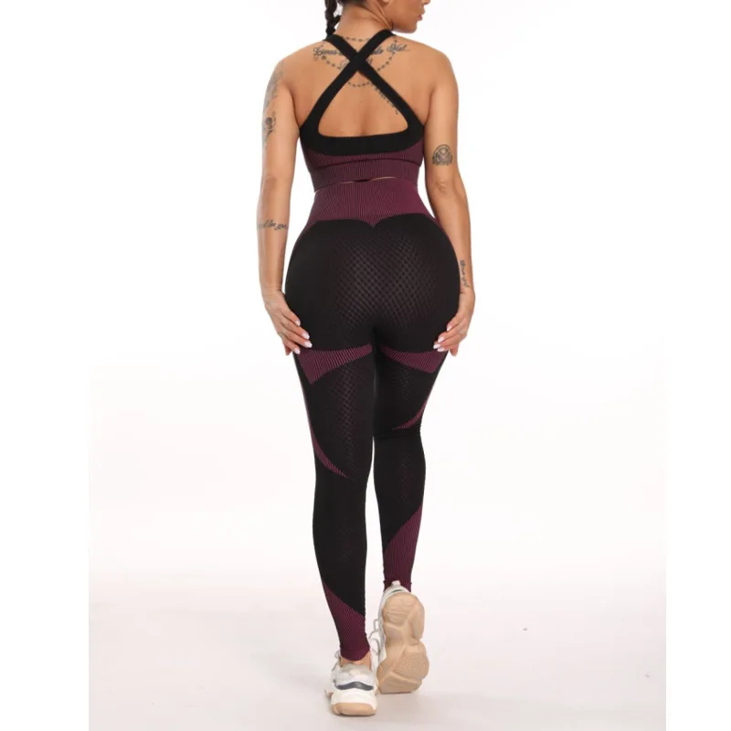 

Factory Custom logo Printed Private Label Wholesale Women Yoga Wear 2pcs, Pink/green