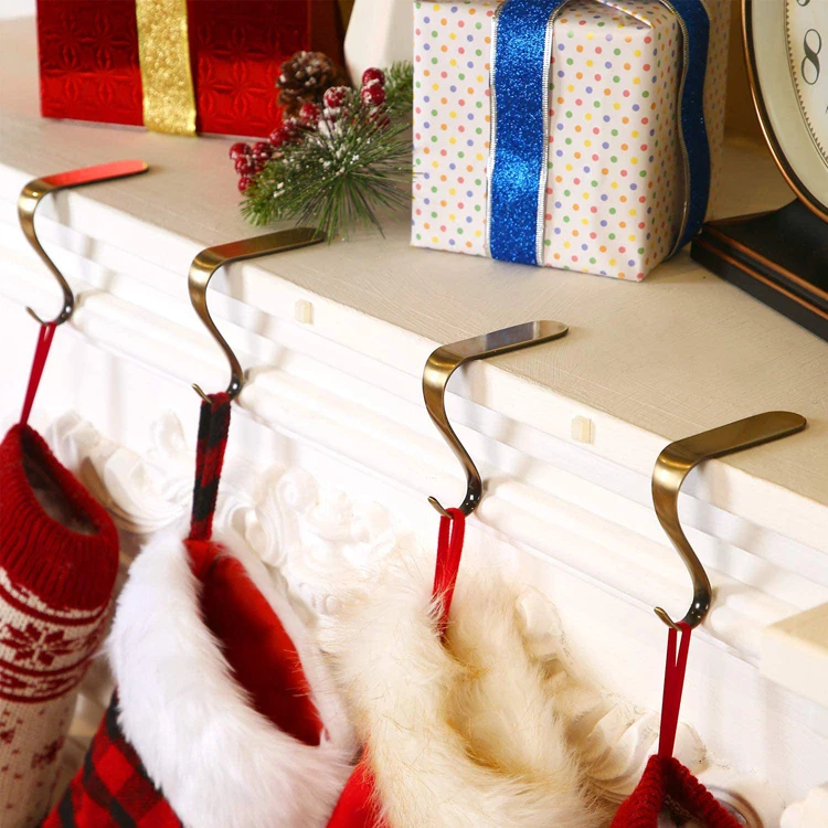 Christmas Stocking Holders Hooks Fireplace Mantel Hangers Metal Hanging Hanger Clips for Christmas Party Decoration Supplies