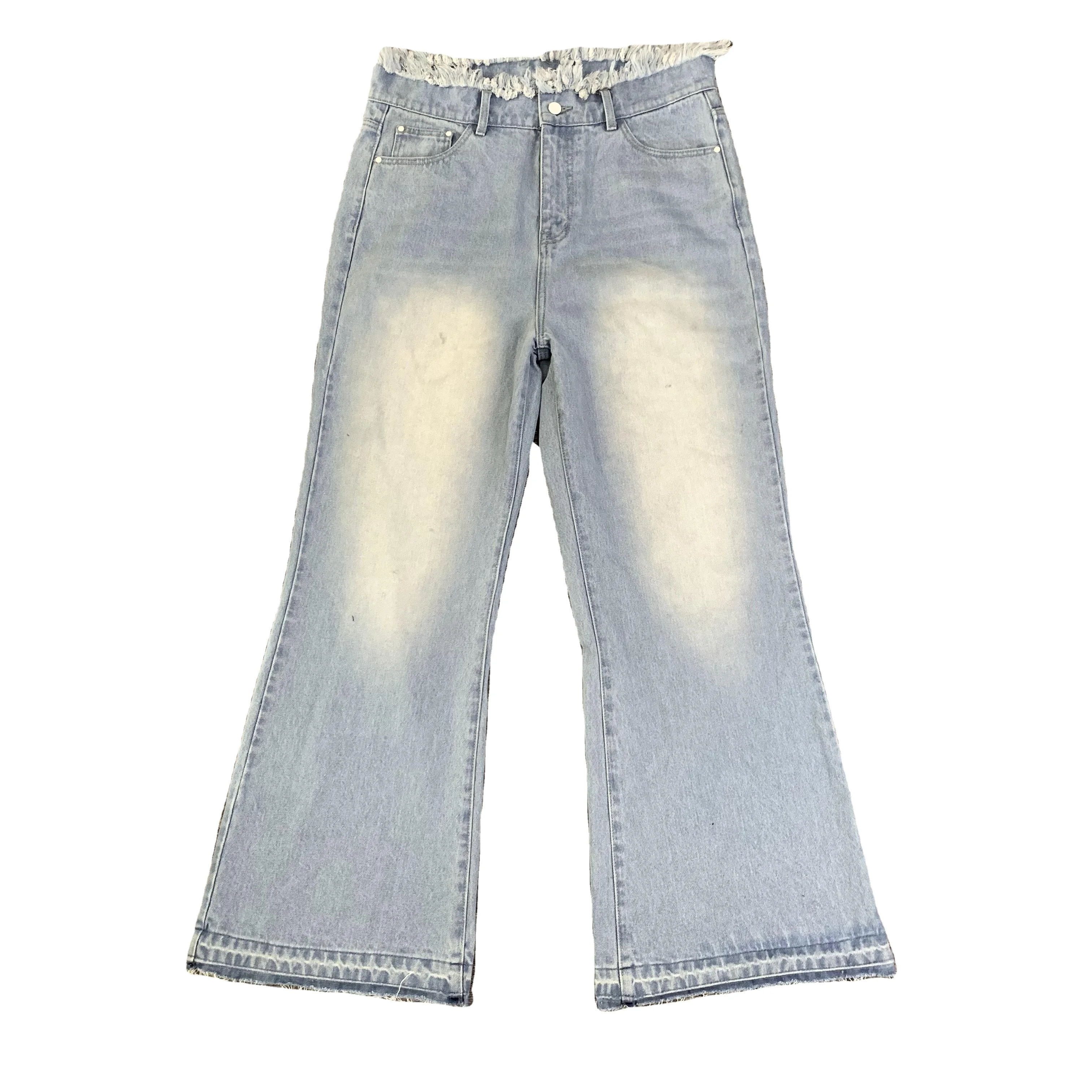 DENIMGUYS Customized Factory Men's Retro American High Street Distressed Jeans Blue Loose Micro-Flared Baggy Jeans Men