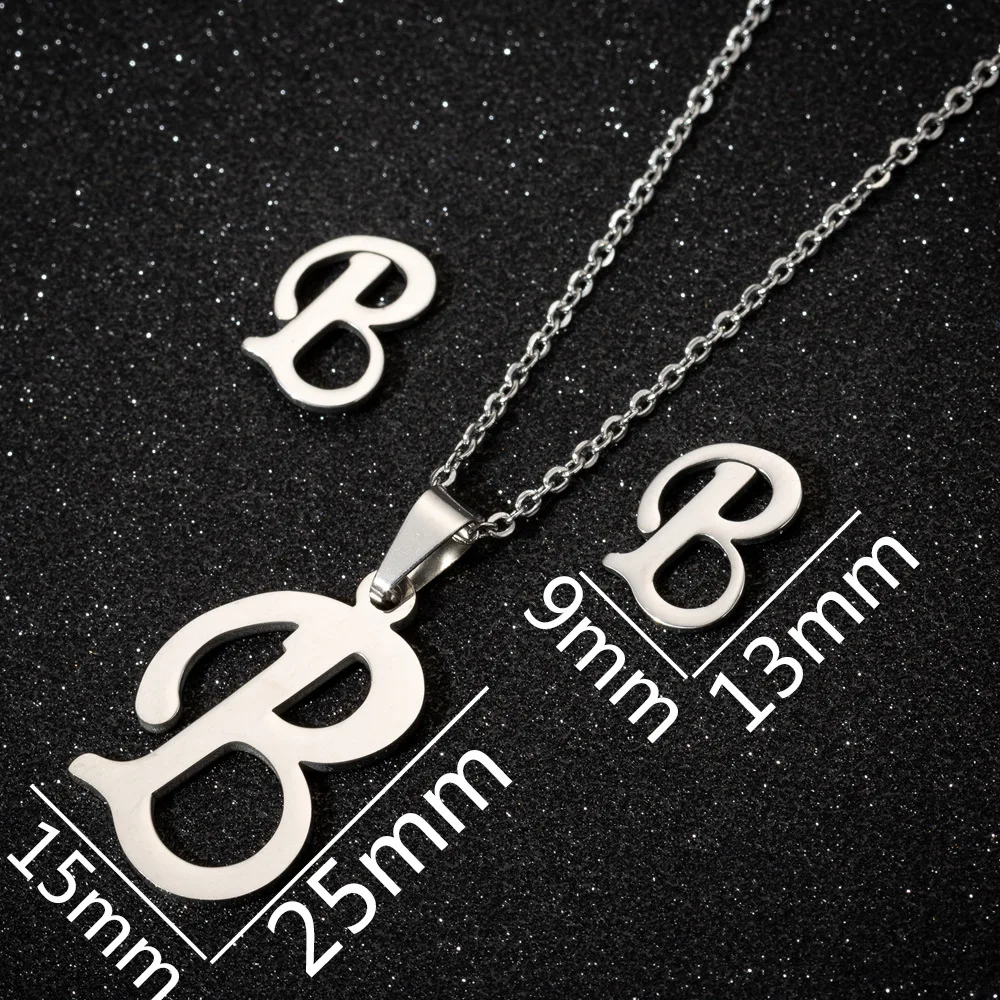 

Y&Y New Product Set Earrings Necklace Combination 26 English Initial Letters Stainless Steel Necklaces, As picture show