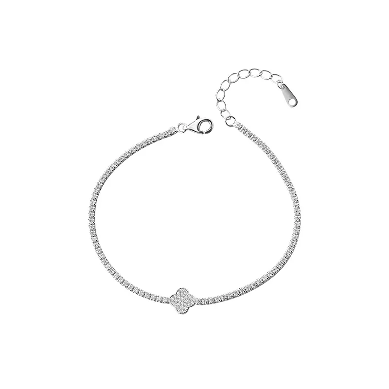 

Original Design Four-Leaf Clover Bracelet European And American 925 Sterling Silver Zircon Tennis Chain Bracelet Jewelry