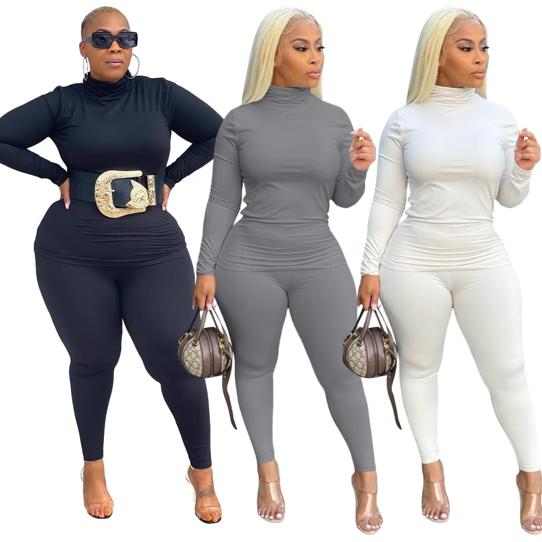 

2022 new style high collar 2021 new arrivals ladies casual wear plus size women clothing two piece set