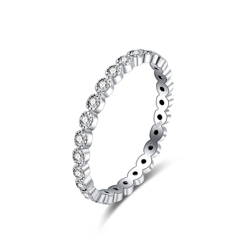 

RINNTIN SR145 Fashion Hot Sale silver Eternity Diamond Ring Full Round Cubic Zircon Band Ring, White
