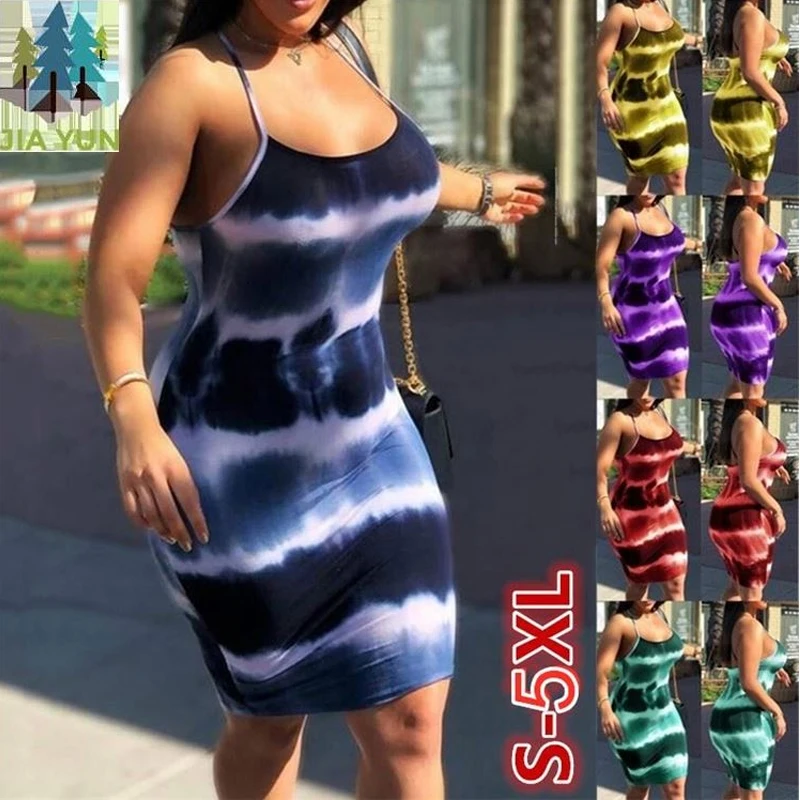 

Plus Size S-5xl Tie Dye Club Dresses Spaghetti Strap Party Dress Women Sleeveless Summer Dresses Backless, Colors of club dresses
