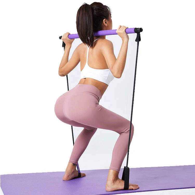 

Portable logo custom exercise resistance work out pilate fitness yoga bar, Pink purple