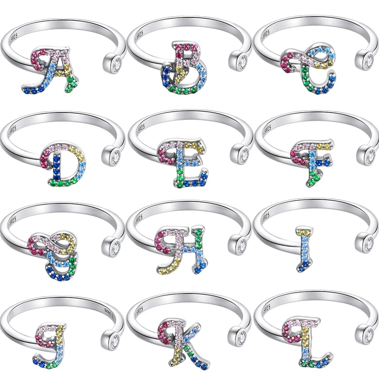 

A-Z Letter Initials Name Alphabet Female Creative Finger Rings Capital Letter Adjustable Ring 26 Alphabet 925 Sterling Silver