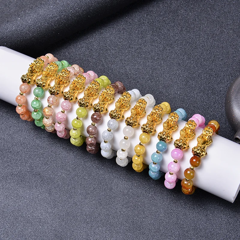 

Lucky Pixiu Bracelets Imitate Chalcedony Agate Crystal Beaded Bracelet Feng Shui Couple Bracelets