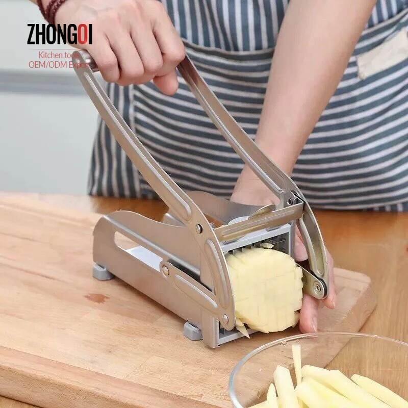 

Commercial Food Grade Kitchen Accessories Manual Vegetable Tools Potato Fries Cutter Stainless Steel French Fry Cutter/, Silver