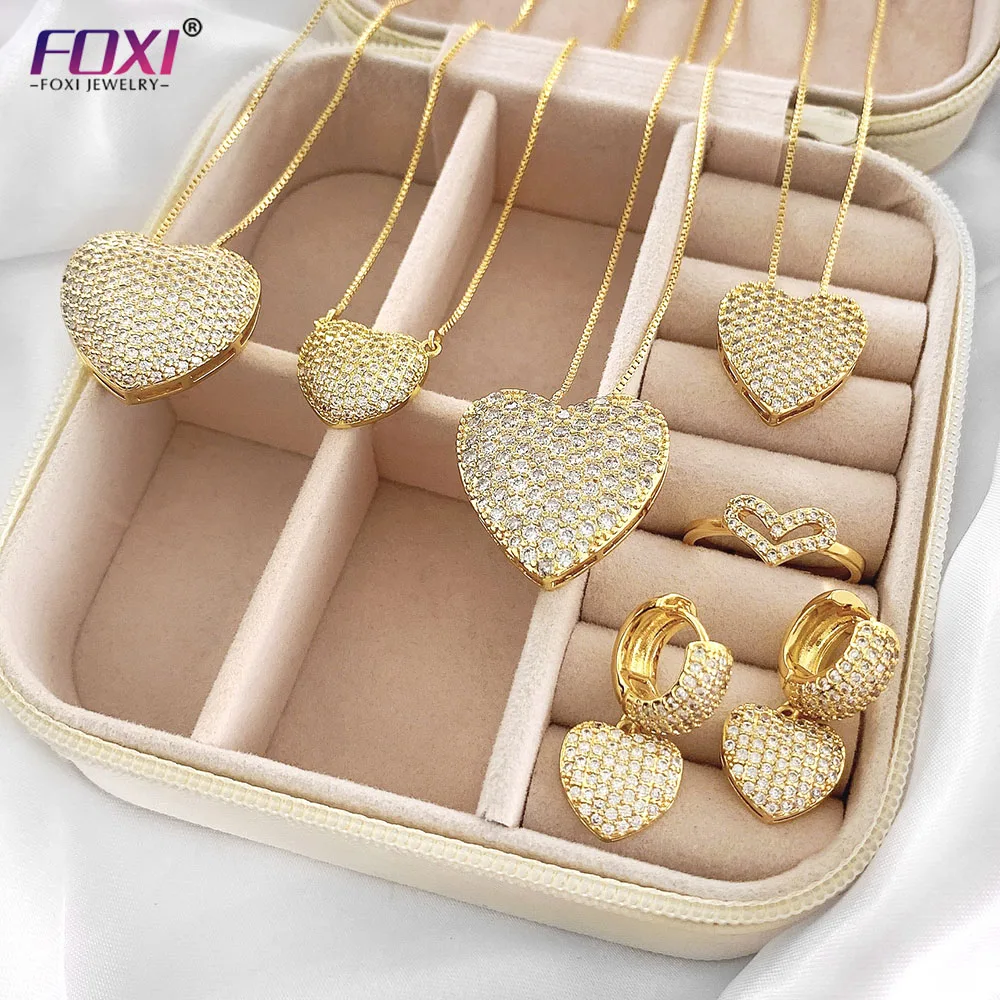 

Foxi jewelry cz gold plated gold rani haar designs heart earrings ring jewelry sets