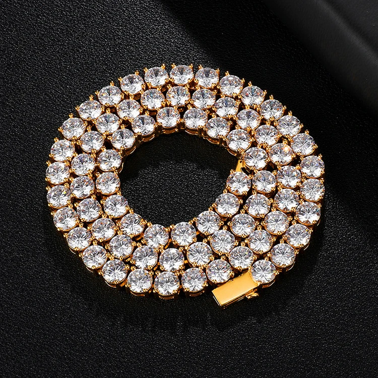 

Hot style hip hop 3/4/ 5/6 mm Brass Zircon 1 Row diamond table tennis chain Necklace Iced Out, Gold ,silver color